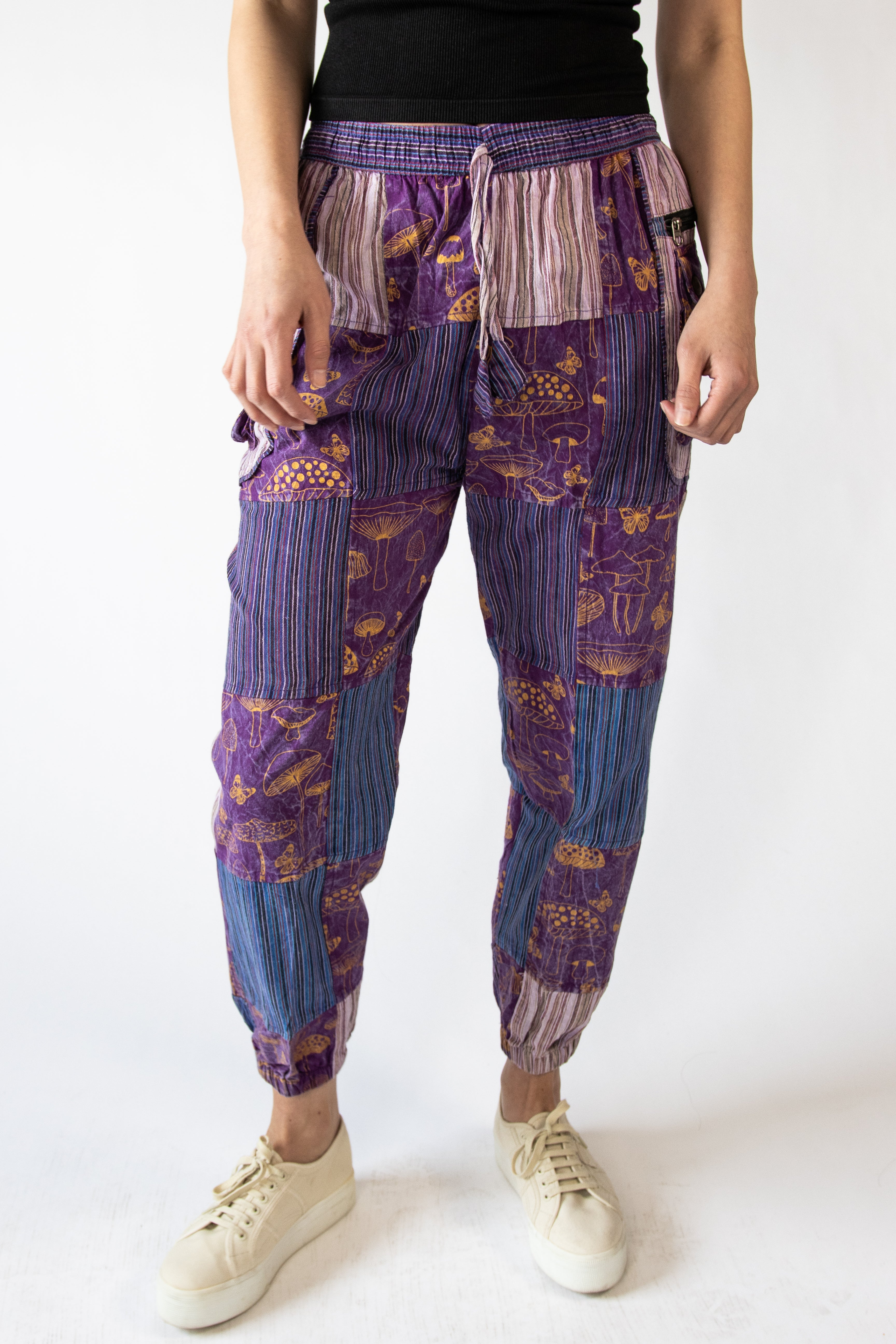 Mushroom Stripe Pocket Patchwork Joggers