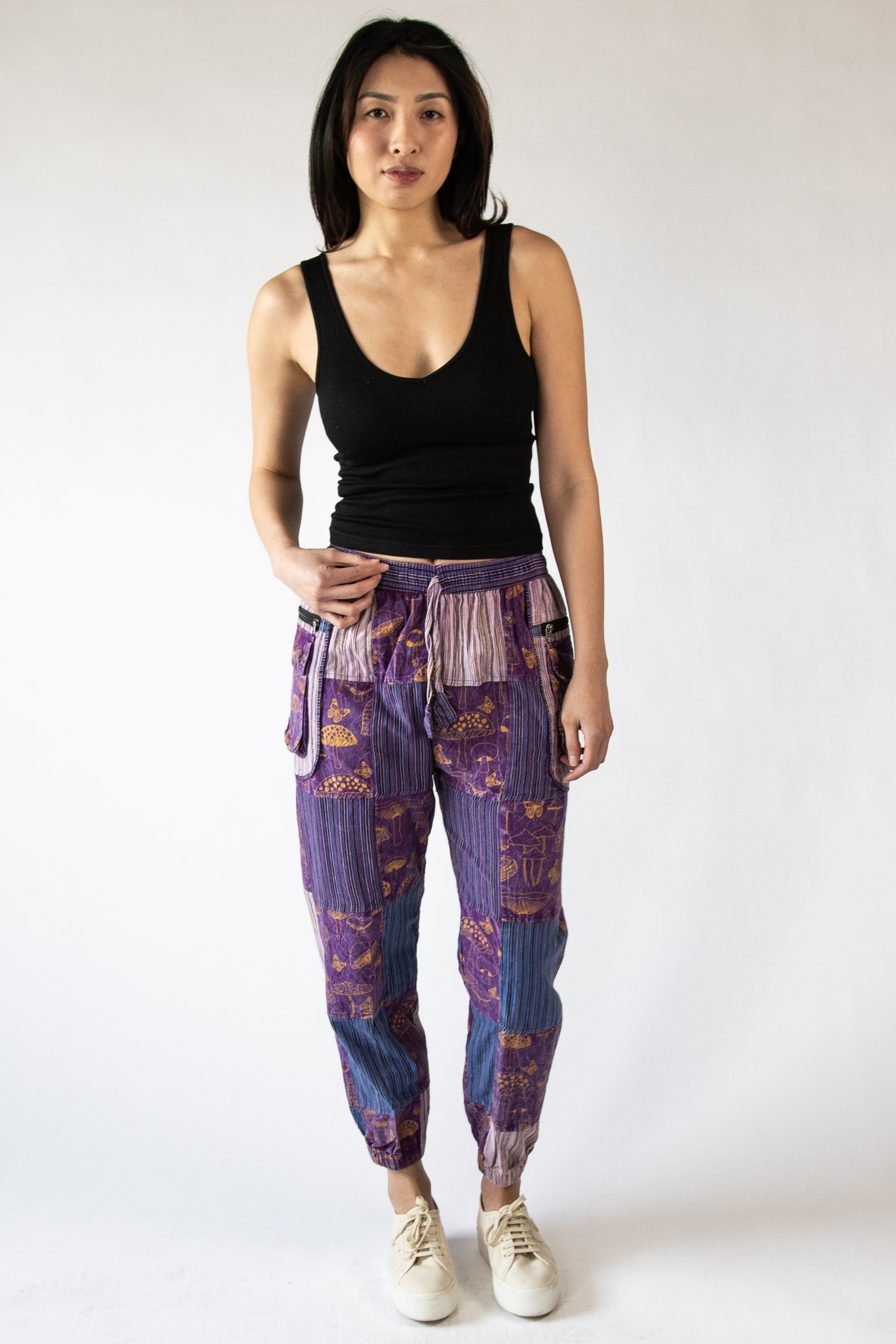 Mushroom Stripe Pocket Patchwork Joggers