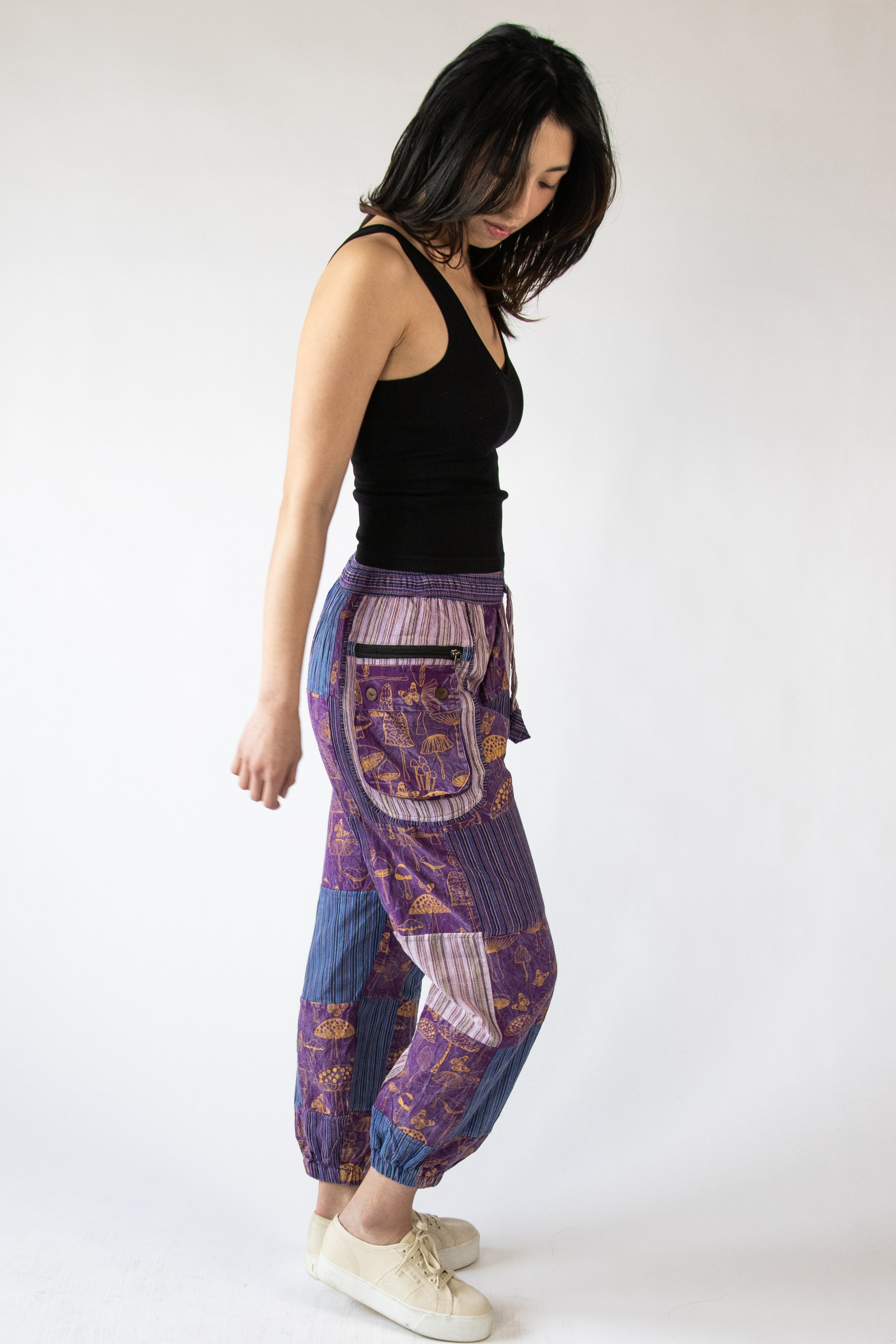 Mushroom Stripe Pocket Patchwork Joggers