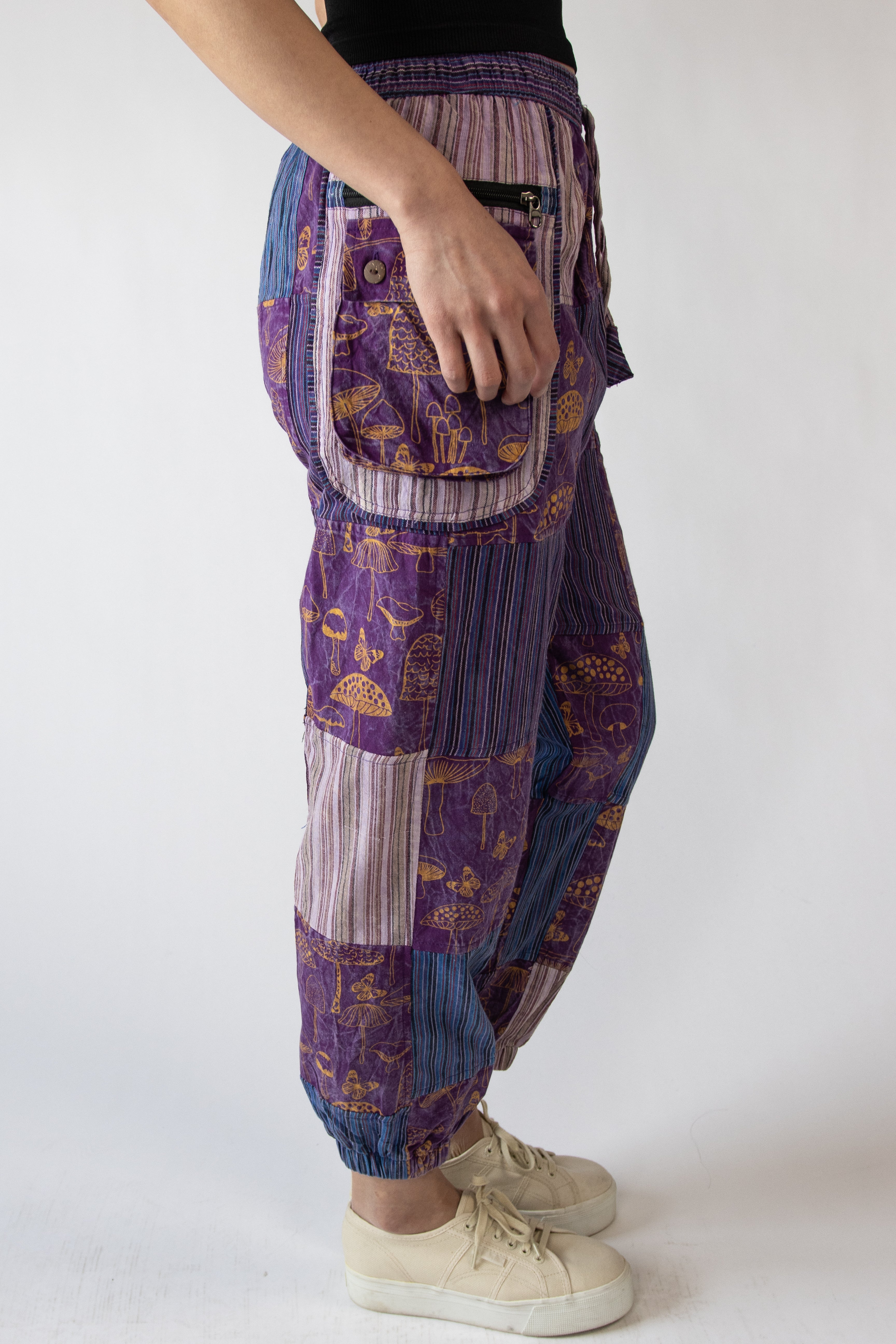 Mushroom Stripe Pocket Patchwork Joggers