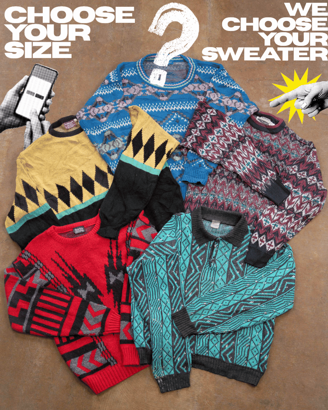 Colorful and neutral sweaters 