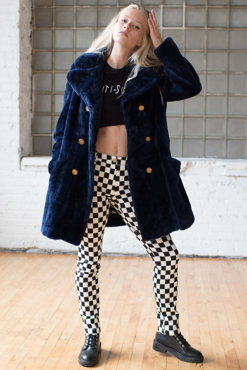 Navy 6 Button Fur Coat