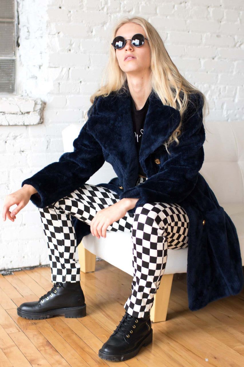 Navy 6 Button Fur Coat