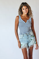 Notch Neck Striped Tank Top