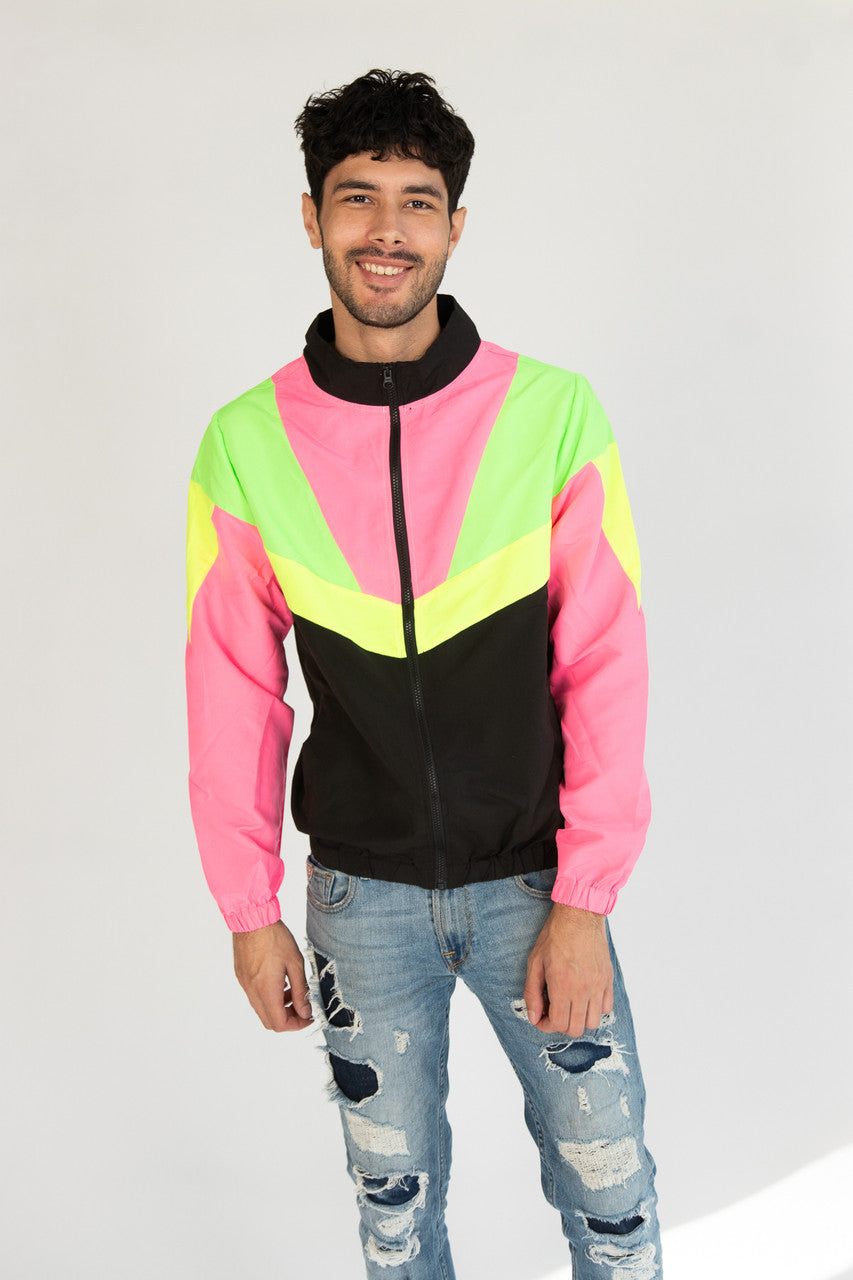 ☆NERDY☆ Sporty Colorblock Windbreaker Black Vintage Nike Center Swoosh Windbreaker Black Jacket V Neck