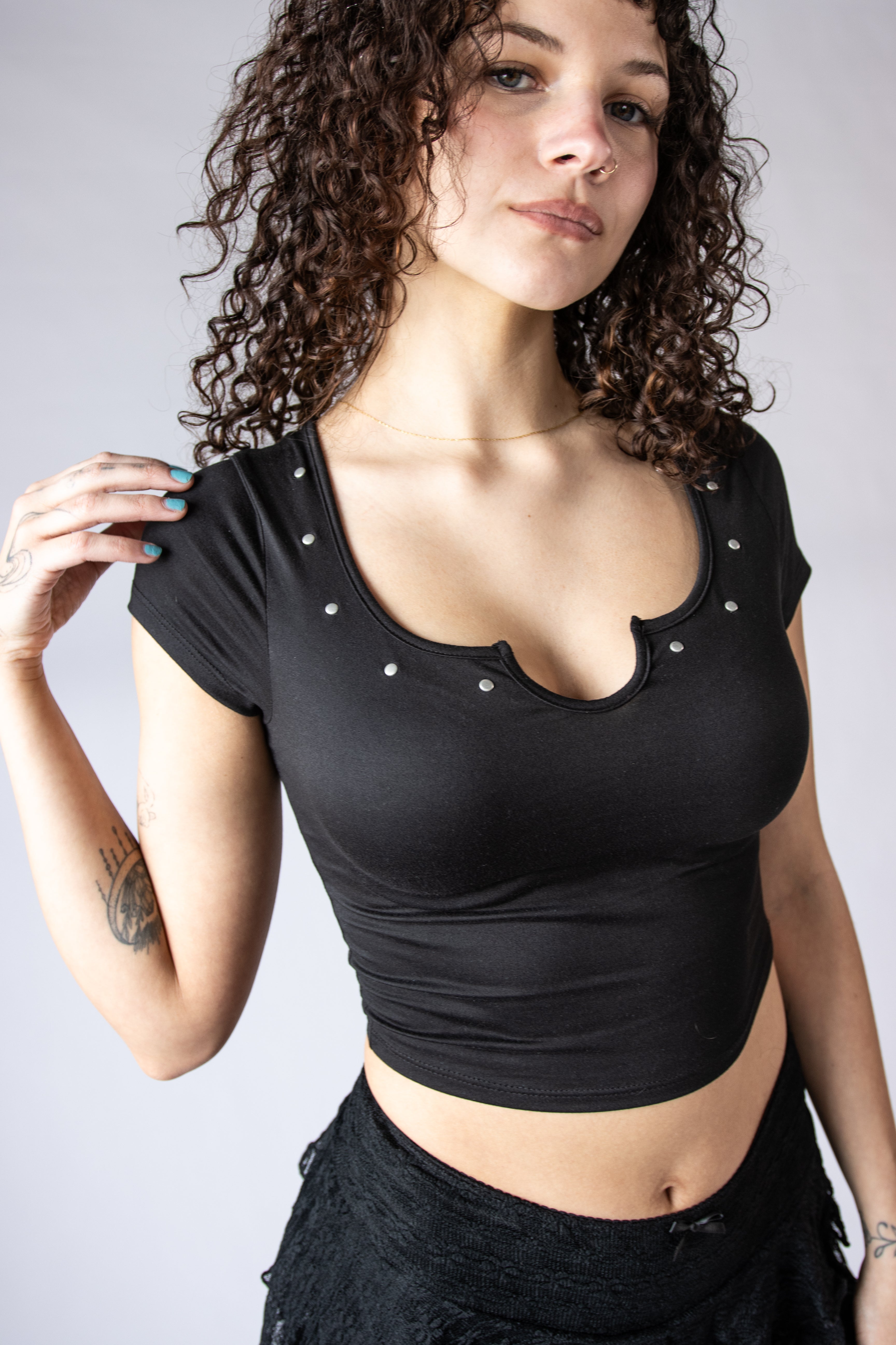 Studded Notch Neck Baby Tee