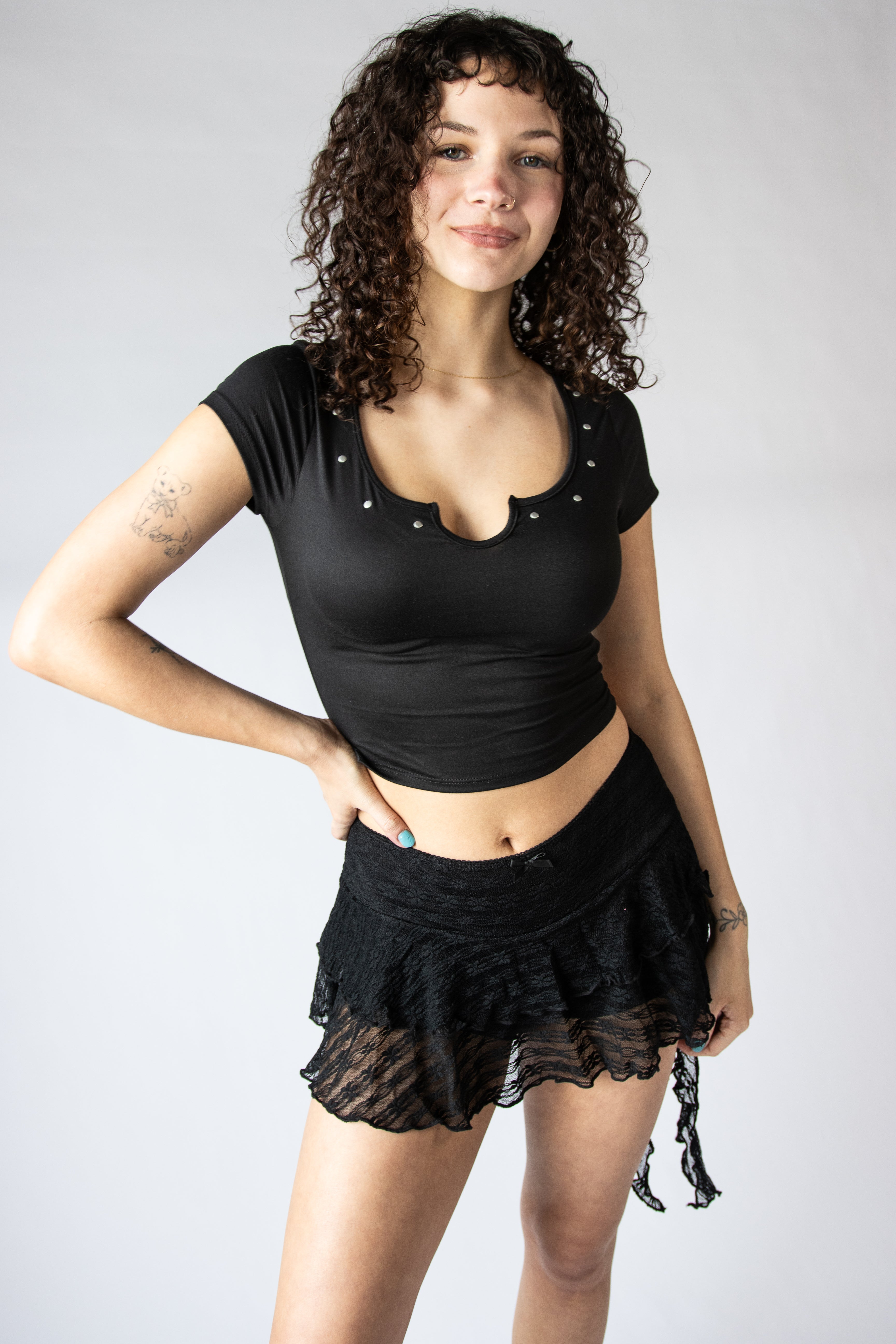 Studded Notch Neck Baby Tee