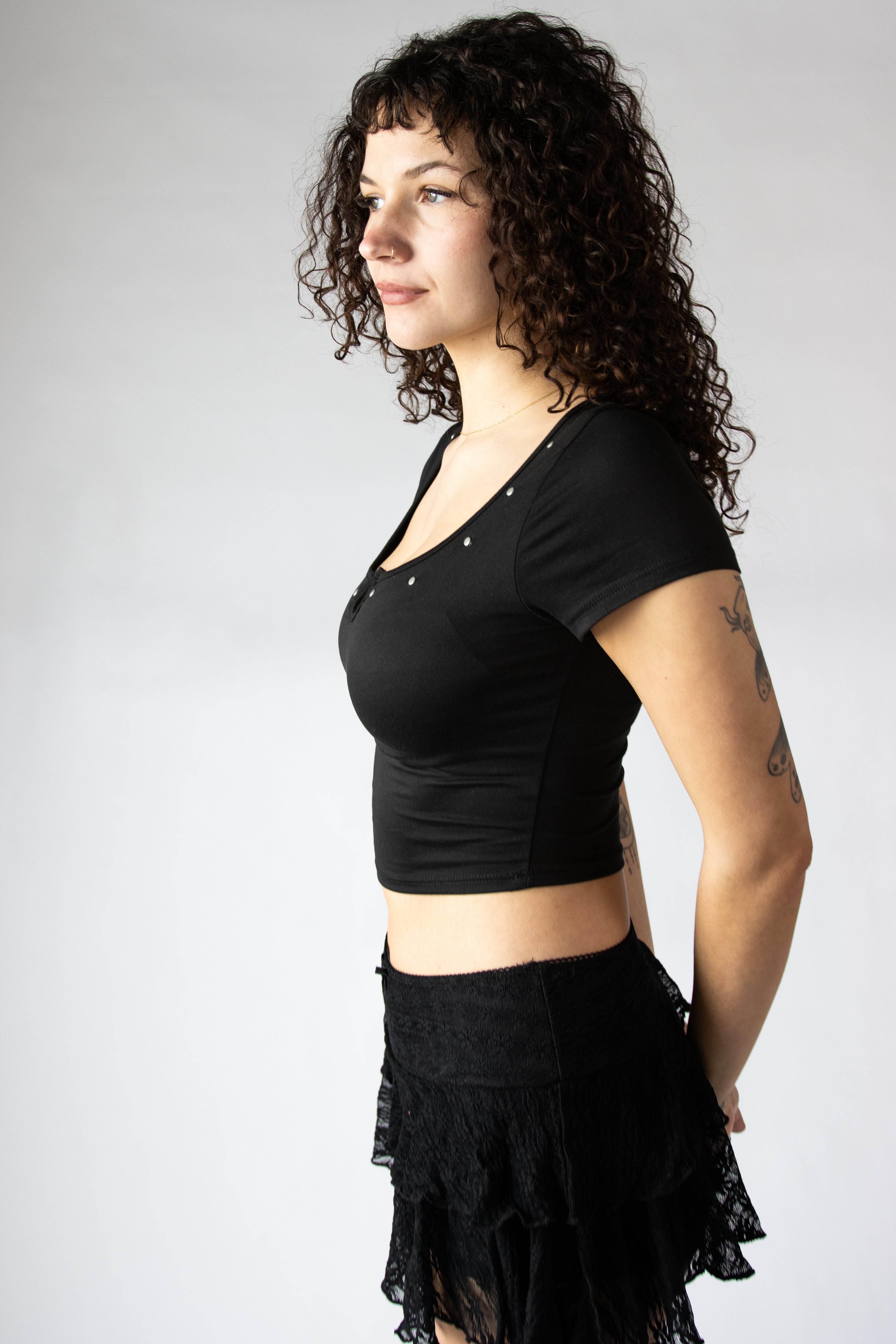 Studded Notch Neck Baby Tee