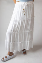 Fish Charm Beaded Tie Tiered Maxi Skirt