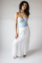 Fish Charm Beaded Tie Tiered Maxi Skirt
