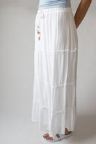 Fish Charm Beaded Tie Tiered Maxi Skirt