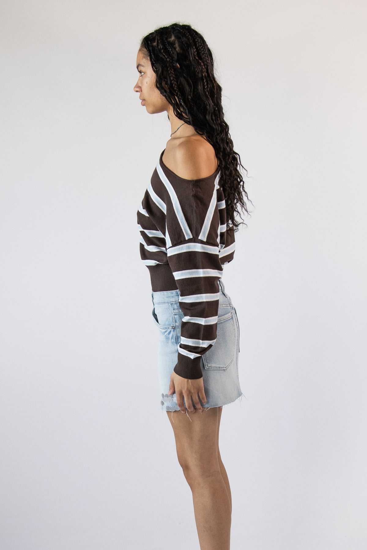 Stripe Ballet Neck Dolman Sleeve