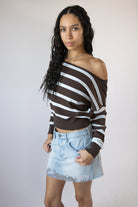 Stripe Ballet Neck Dolman Sleeve