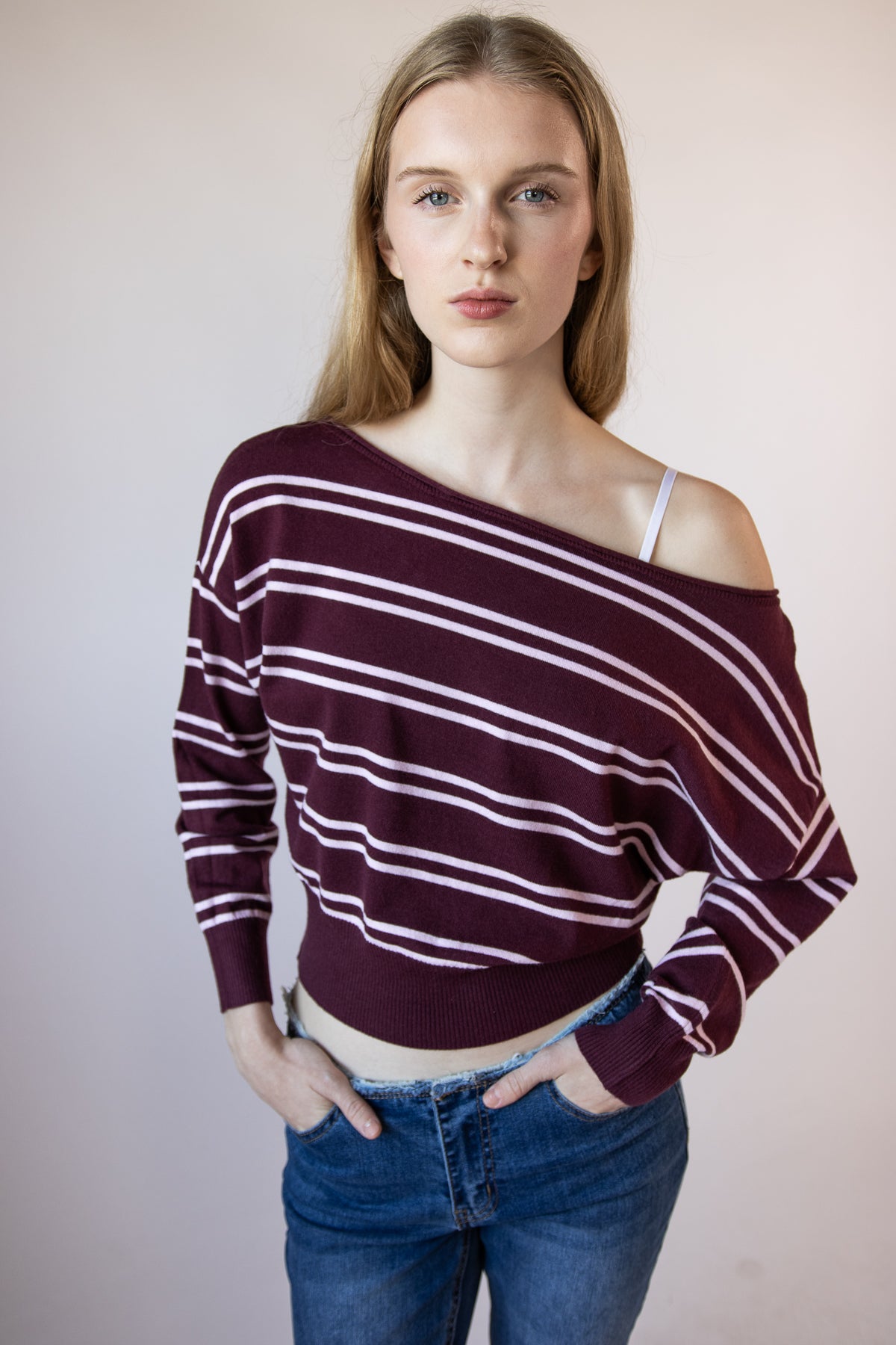 Stripe Ballet Neck Dolman Sleeve