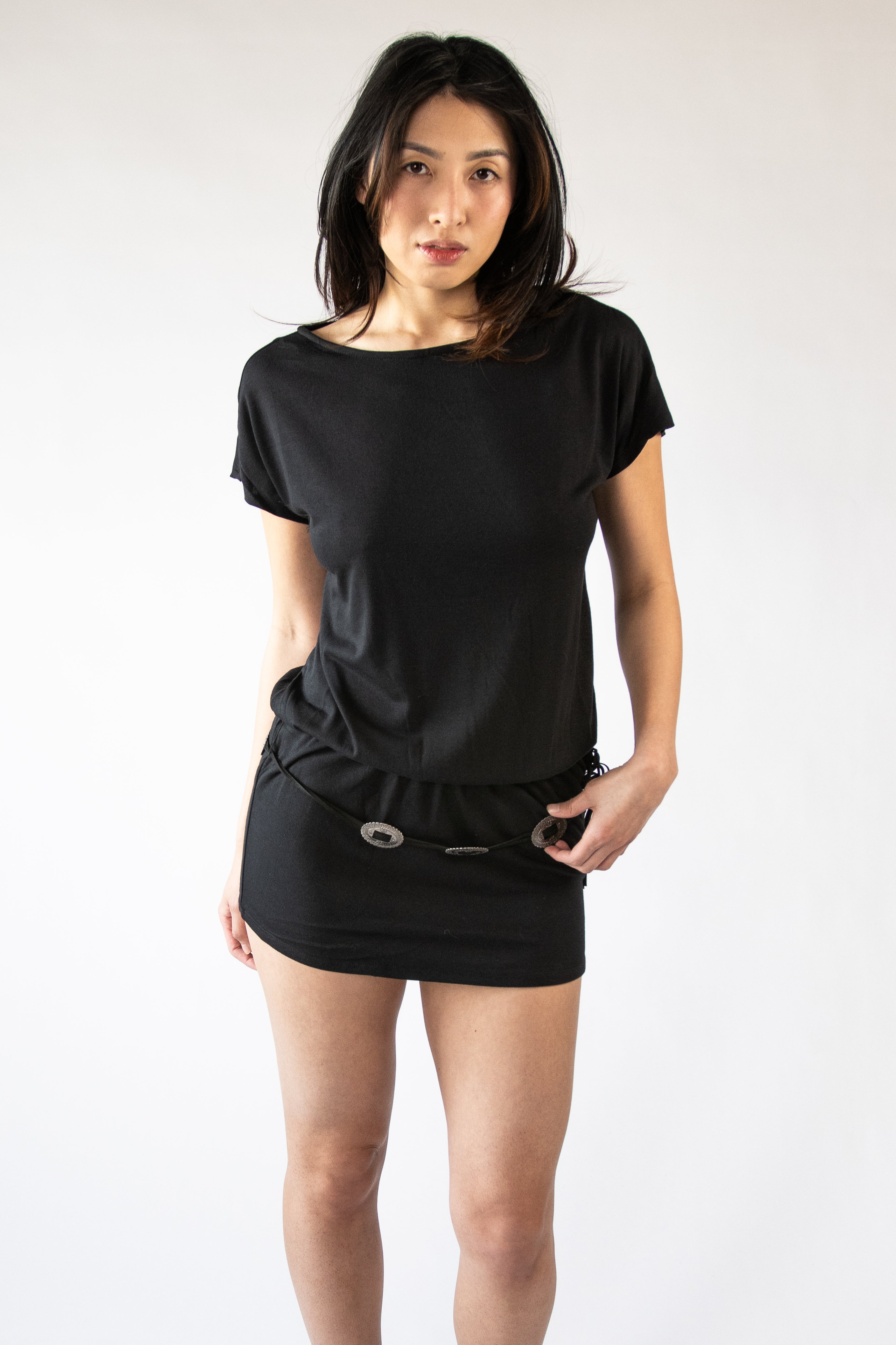 Drop Waist Western Belt Mini Dress