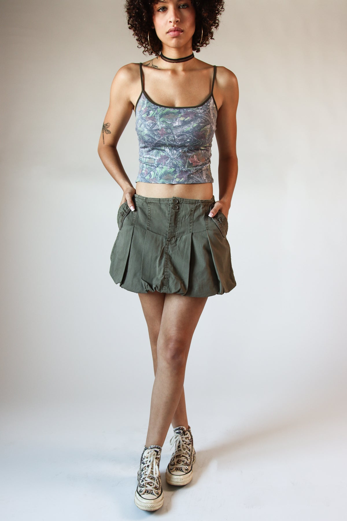 Olive Bubble Hem Skirt