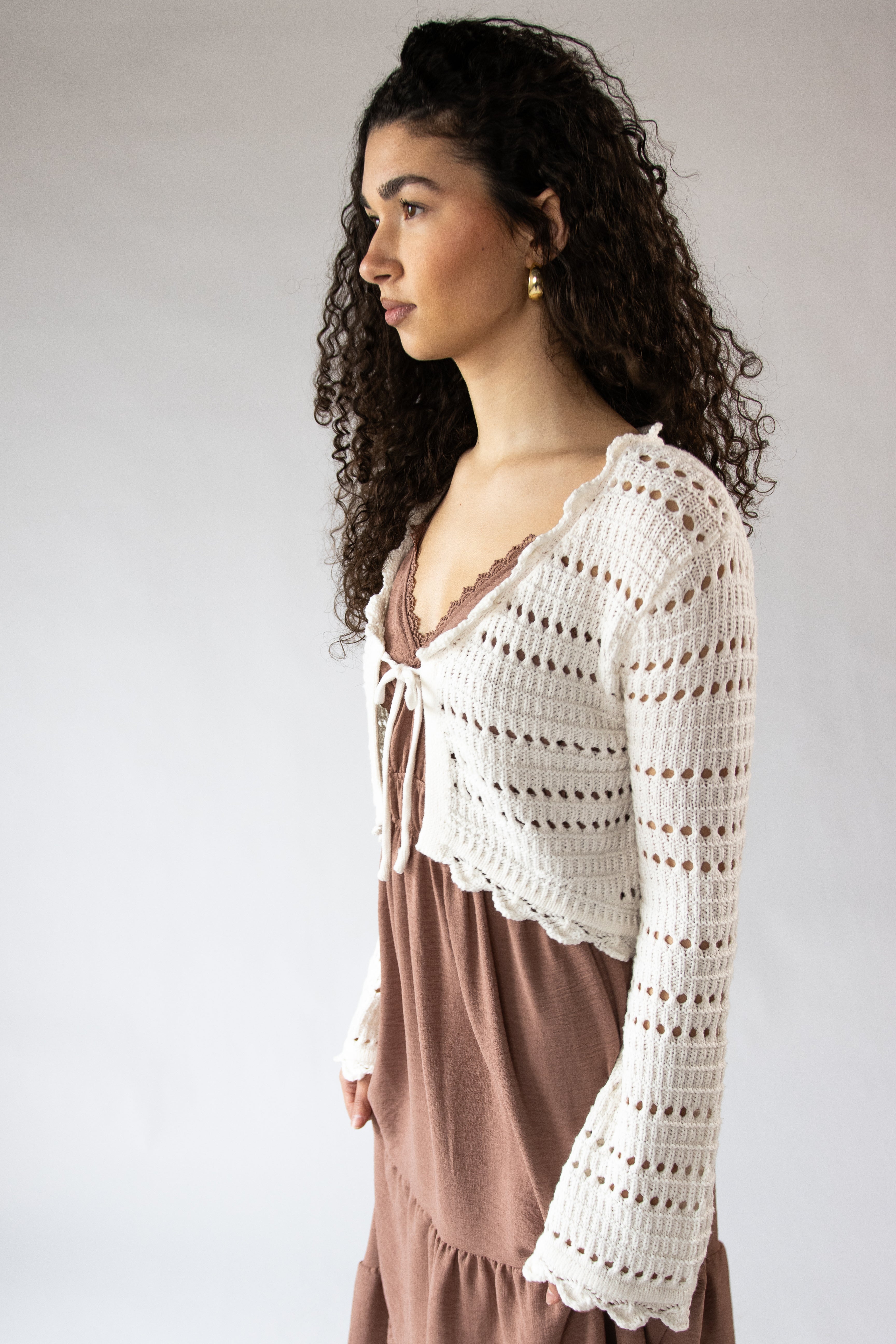 Open Knit Tie Front Cardigan