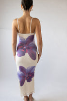 Large Flower Print Mesh Maxi Dress