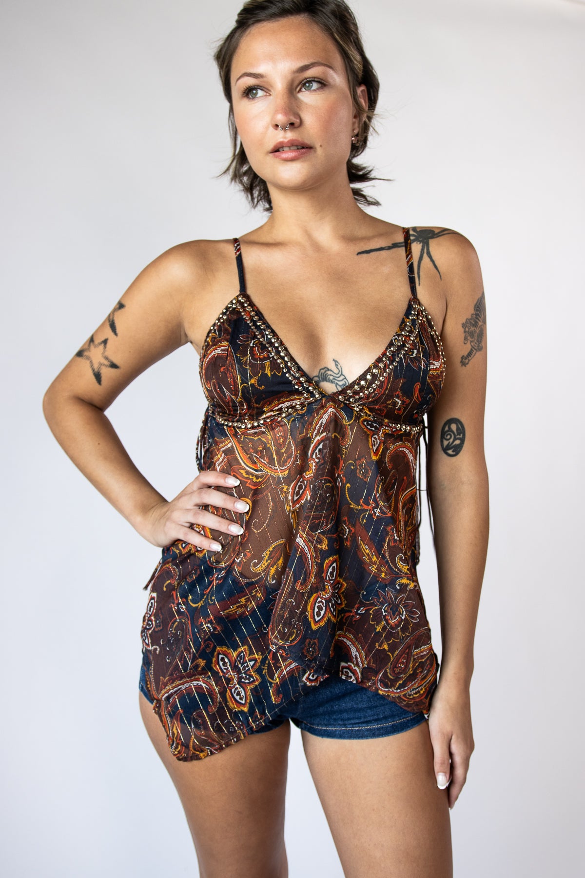 Paisly Beaded Lurex Cami
