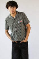 Patch Striped Textured Button Up Shirt