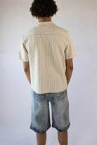 Patch Striped Textured Button Up Shirt