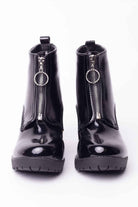 Patent Black Circle Zip Heeled Boots