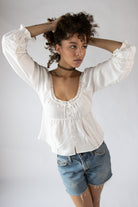 Lace Trim Babydoll Peasant Top