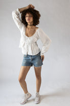 Lace Trim Babydoll Peasant Top