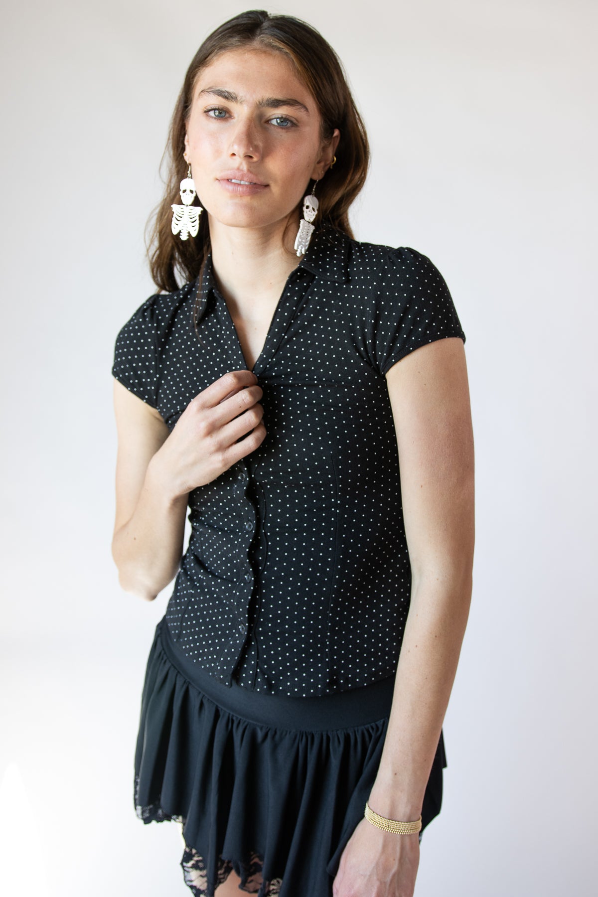 Pin Dot Cap Sleeve Shirt