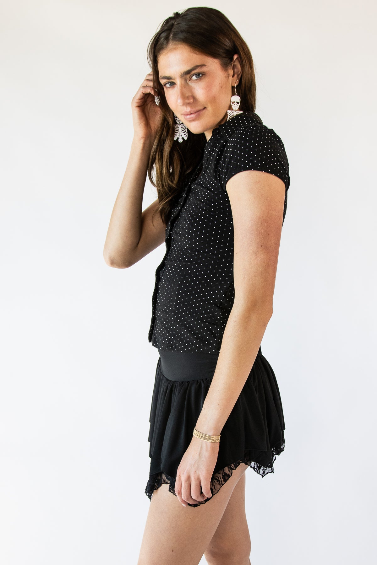 Pin Dot Cap Sleeve Shirt