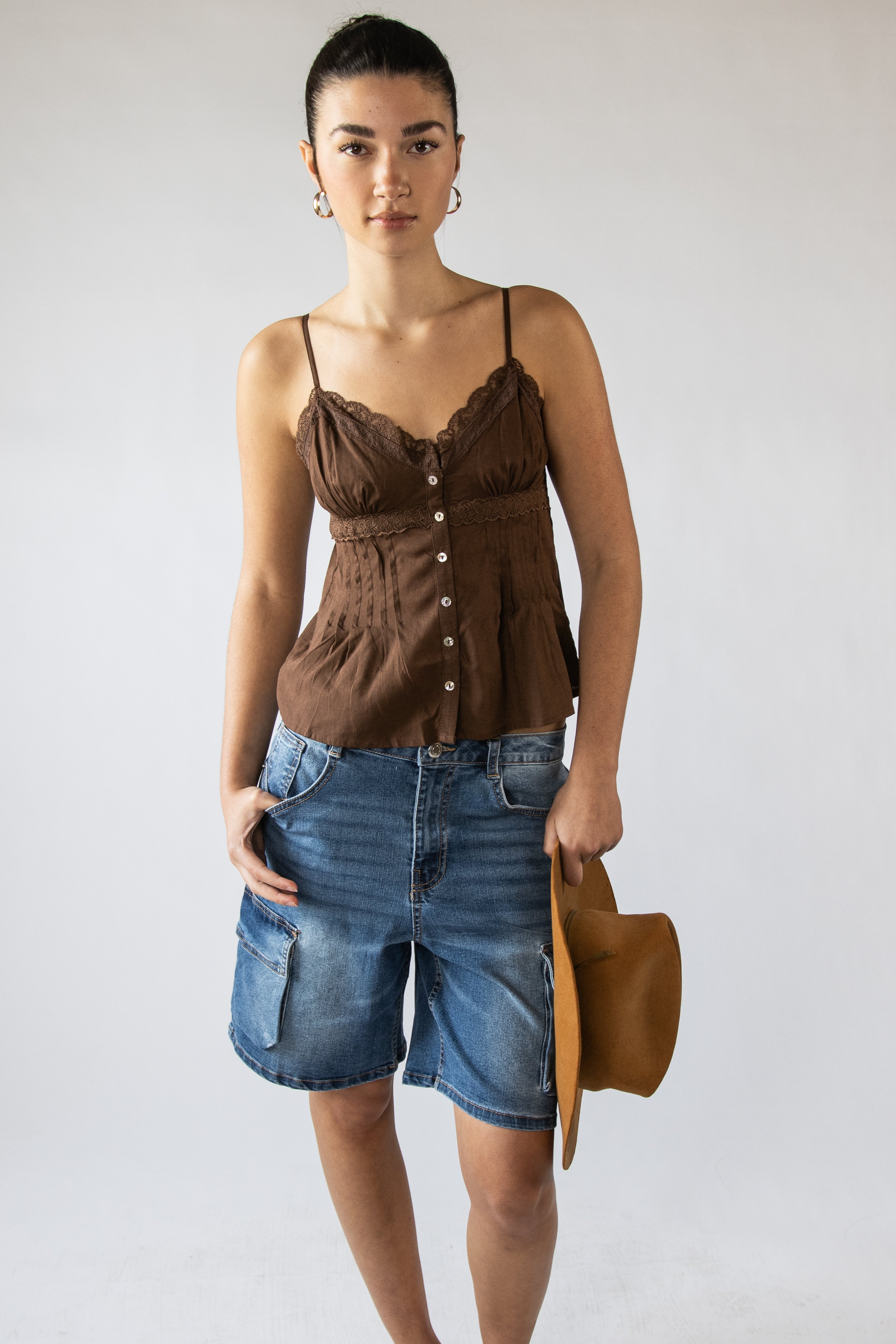 Pin Tuck Lace Trim Sleeveless Top