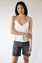 Pin Tuck Lace Trim Sleeveless Top