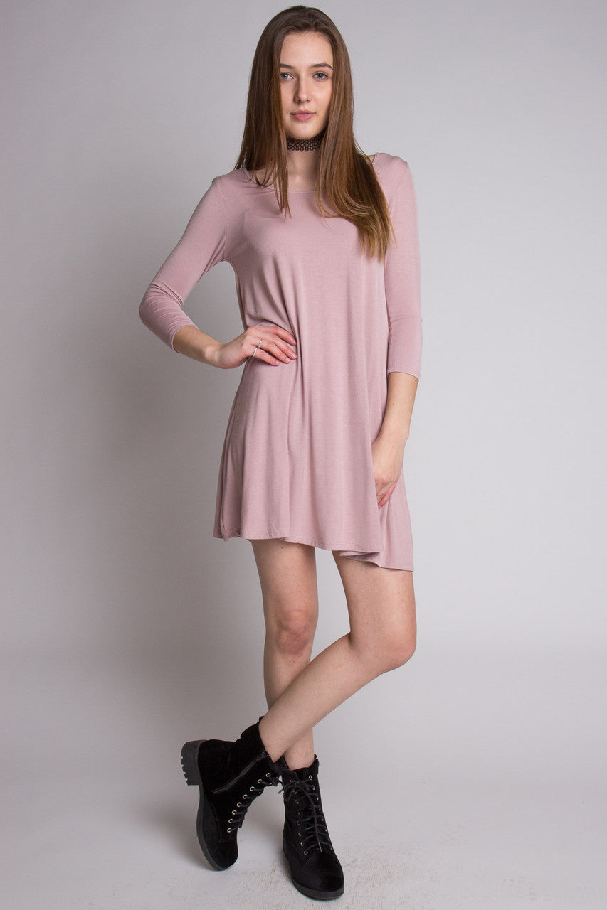 Dusty Mauve 3/4 Criss Cross Back Dress