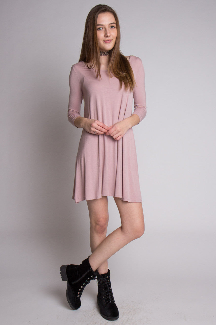 Dusty Mauve 3/4 Criss Cross Back Dress