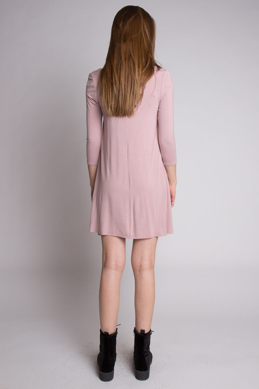 Dusty Mauve 3/4 Criss Cross Back Dress