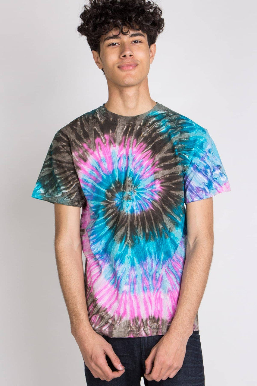 Pink, Brown, And Blue Swirl Tie Dye