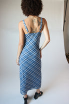 Mesh Plaid Cami Plunge Maxi Dress