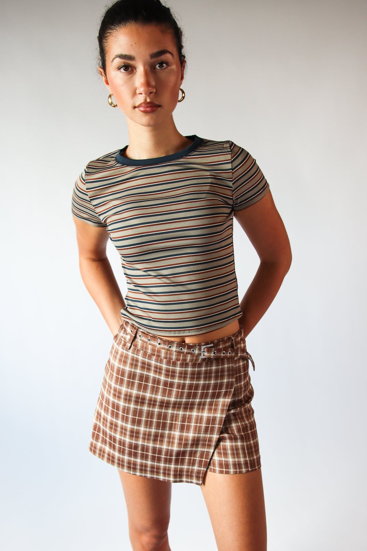 Plaid Belted Mini Skort