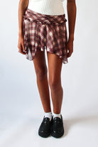 Plaid Mesh Hanky Hem Mini Skirt