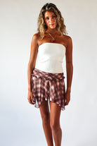 Plaid Mesh Hanky Hem Mini Skirt