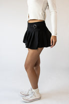 Pleated Heart Buckle Mini Skort