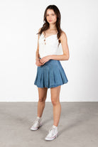 Pleated Light Denim Skirt