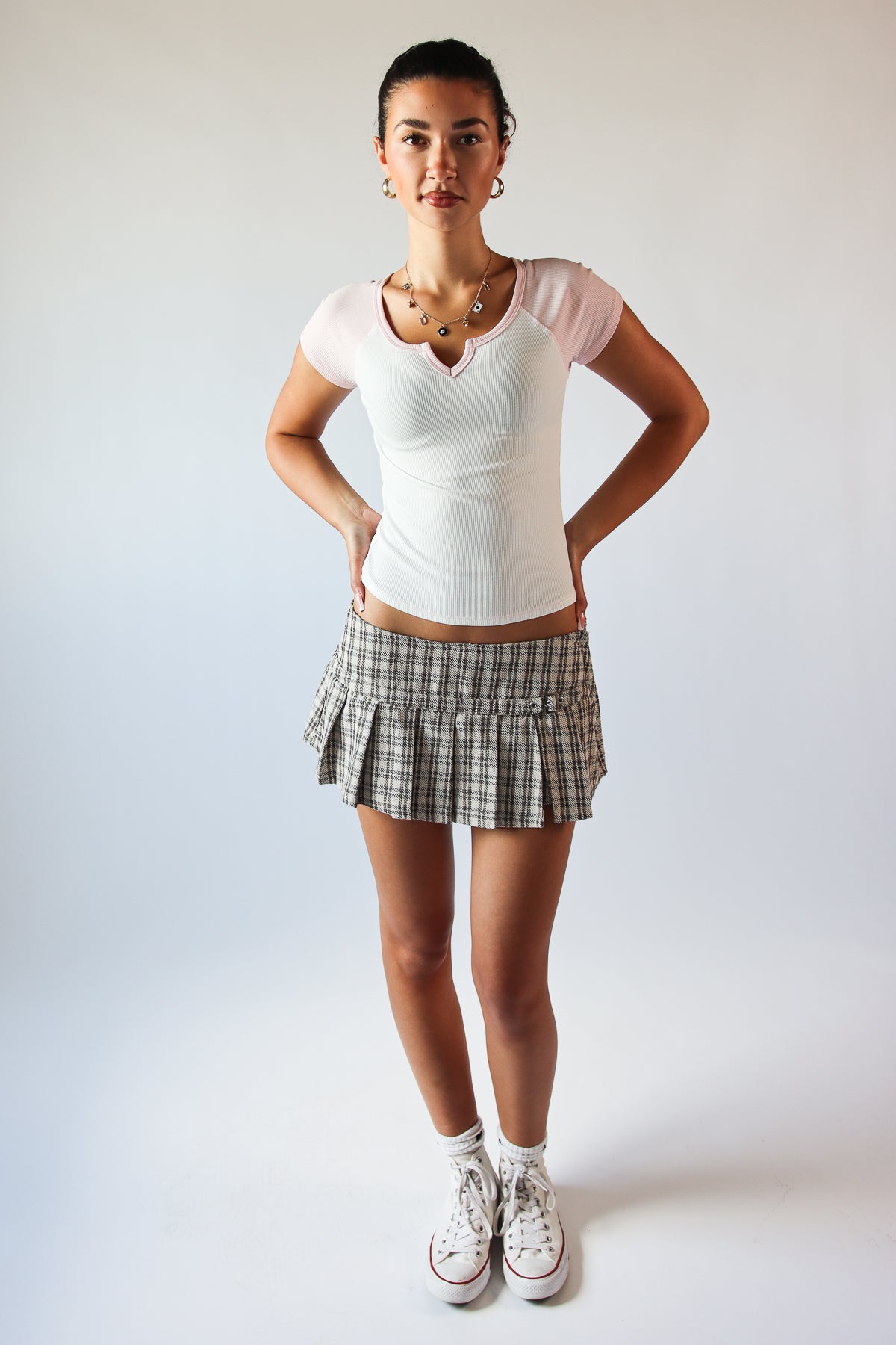 Pleated Plaid Low Rise Super Mini Skort