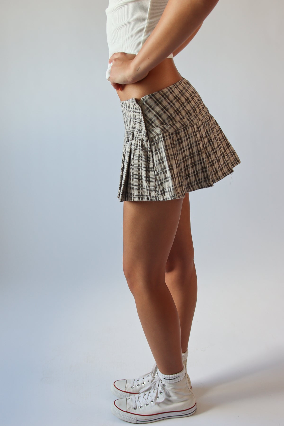 Pleated Plaid Low Rise Super Mini Skort