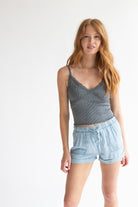 Cuffed Hem Drawstring Tencel Shorts