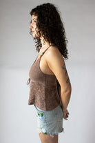 Beaded Straps Pointelle Knit Flyaway Tank Top