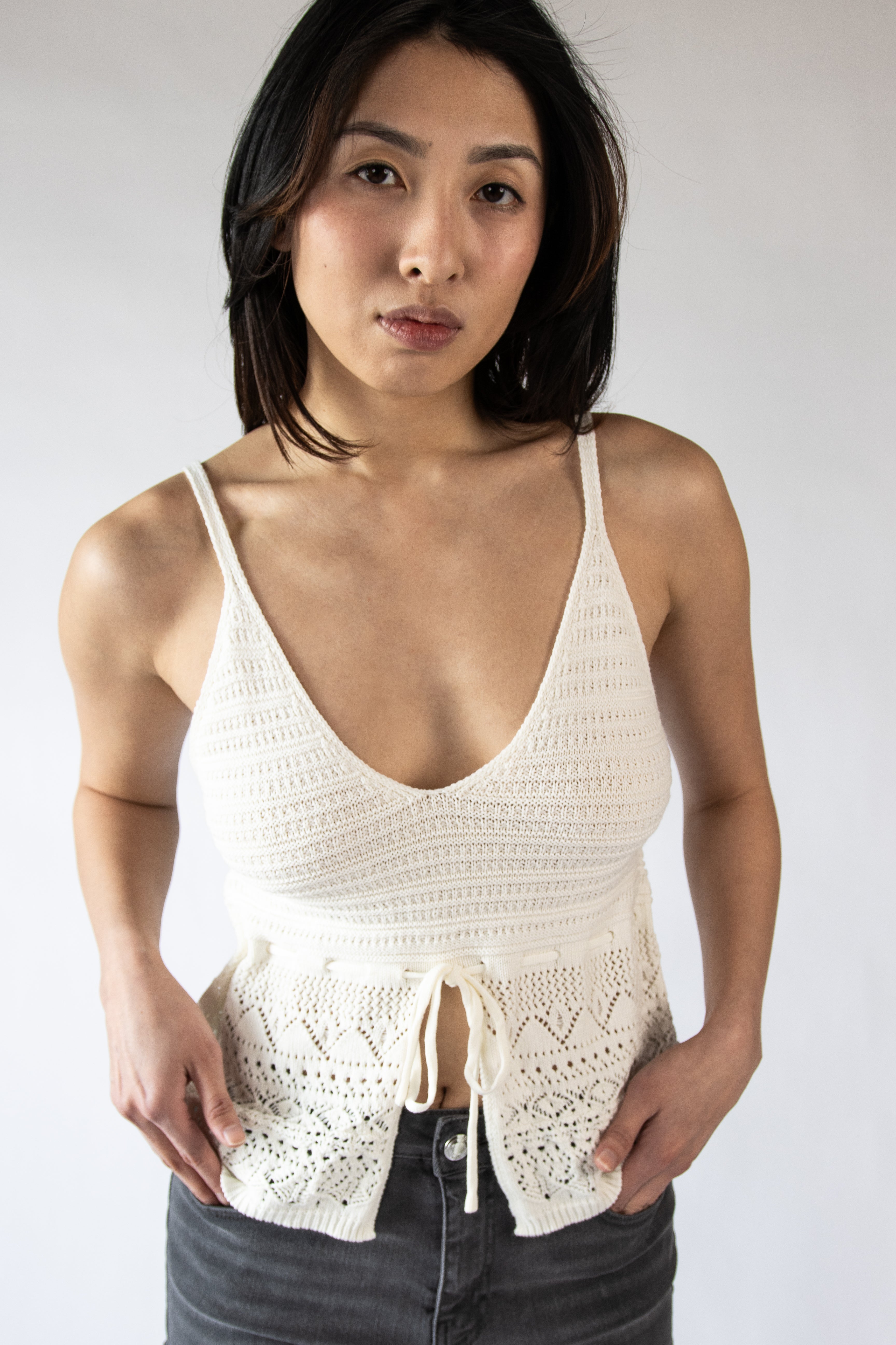 Pointelle Knit Flyaway Tank Top