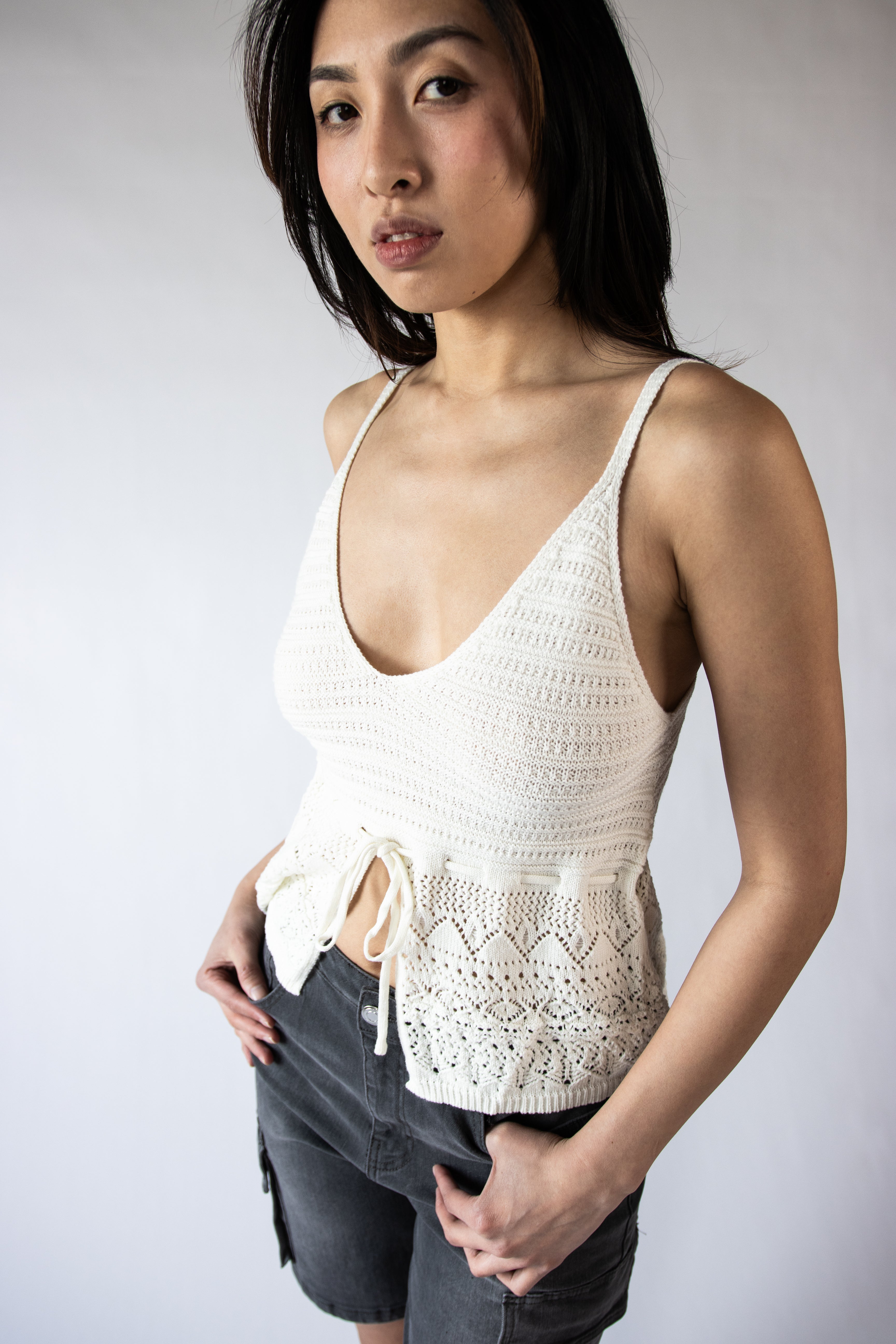 Pointelle Knit Flyaway Tank Top