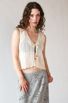 Pointelle Stitch Tie Front Vest Top