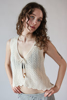 Pointelle Stitch Tie Front Vest Top